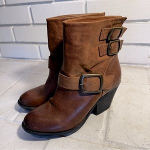 Lucky Brand Tommie Brown Leather Distressed Ankle Boots Booties Pull On 7 M
